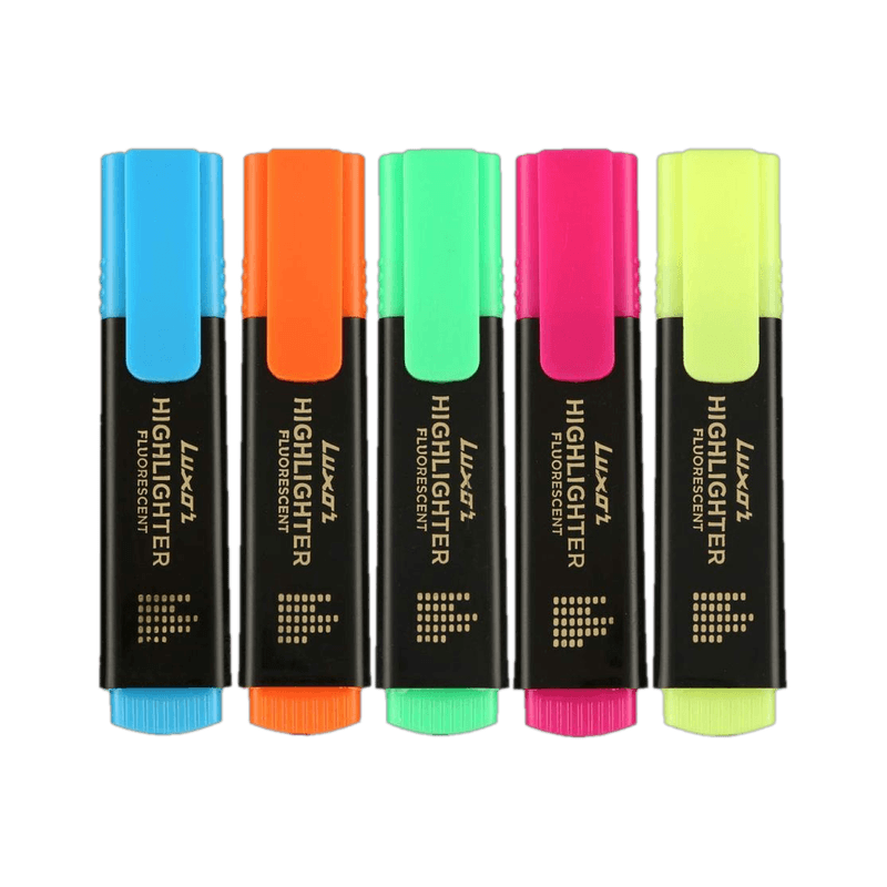 LUXOR Chisel Tip Fluorescent Highlighter (Set of 5, Multicolor)