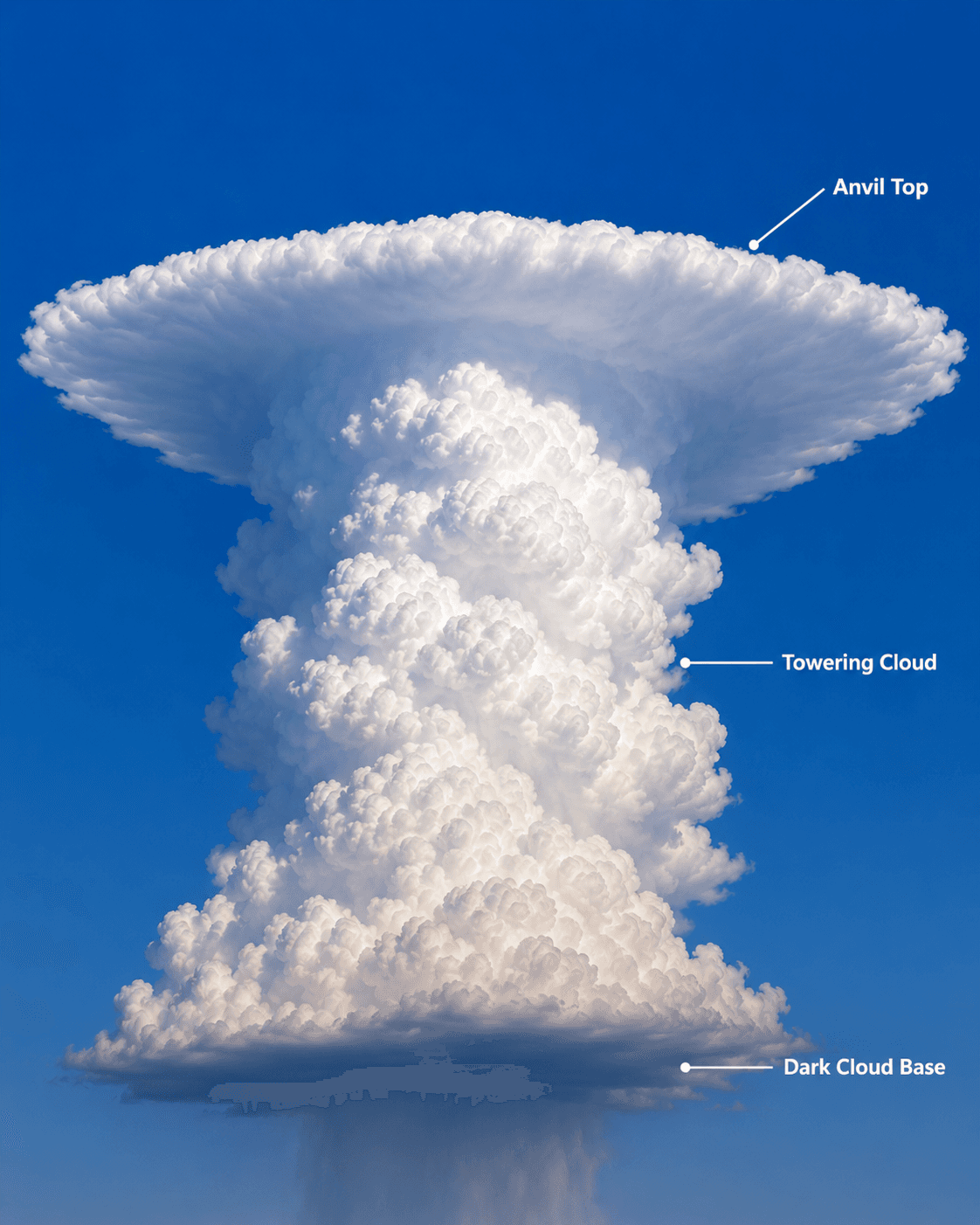 Cumulonimbus thunderstorm cloud diagram with towering anvil top, used to explain evening storm formation for UPSC geography