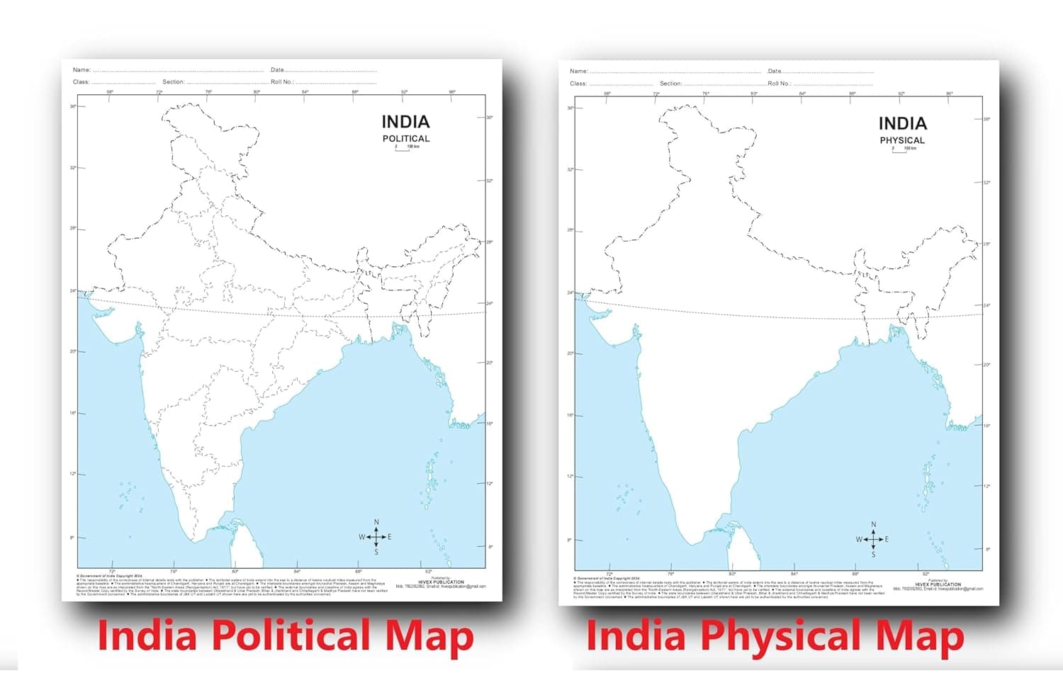 Outline Practice map of India (Both Political and Physical Map) | A-4 Big Size | Set of 100 Maps | Printed on High Grade Paper | Multipurpose maps For ... Assignments, Projects, Practical Paper etc.