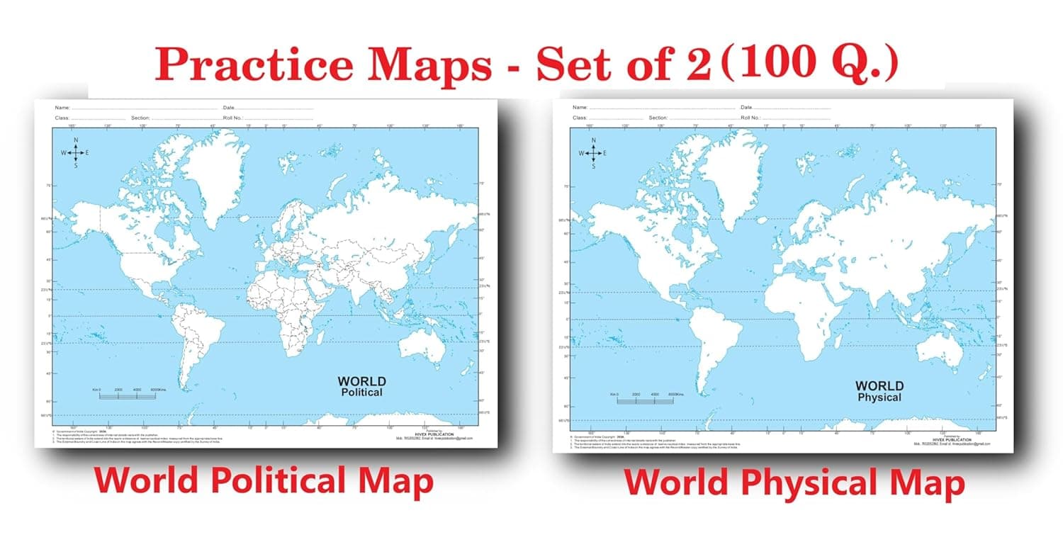 Outline Practice map of World (Both Political and Physical Map) | A-4 Big Size | Set of 100 Maps | Printed on High Grade Paper | Multipurpose maps For ... Assignments, Projects, Practical Paper etc.